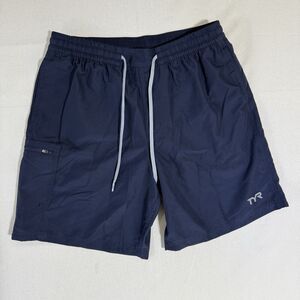 TYR Men's Lined 8" Inseam Swim Short Trunks 3 Pockets Navy Blue Size Large
